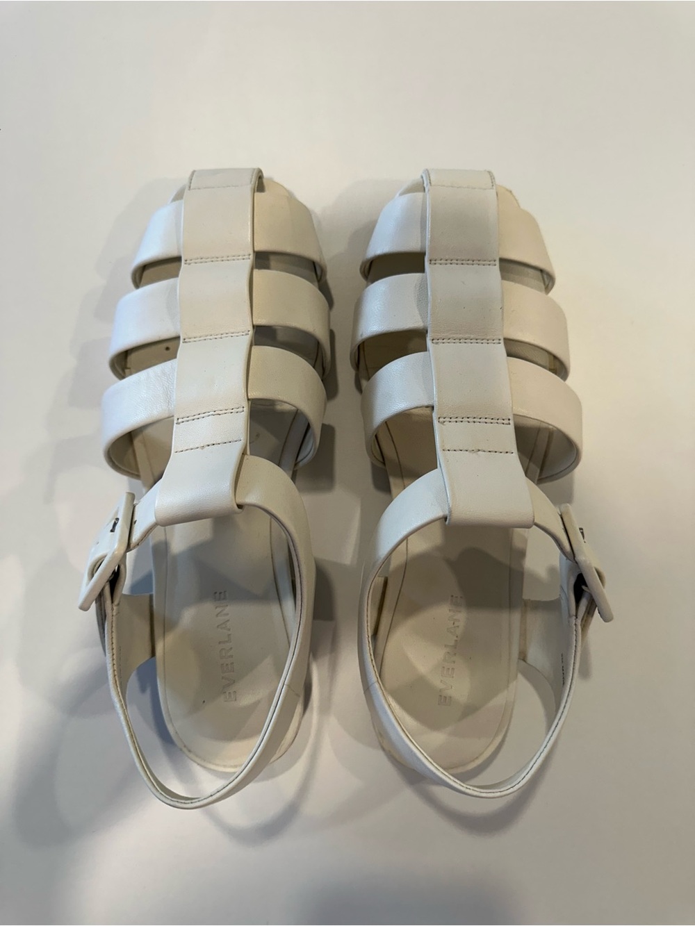 Everlane Cream Leather Square Toe Fisherman’s Sandal